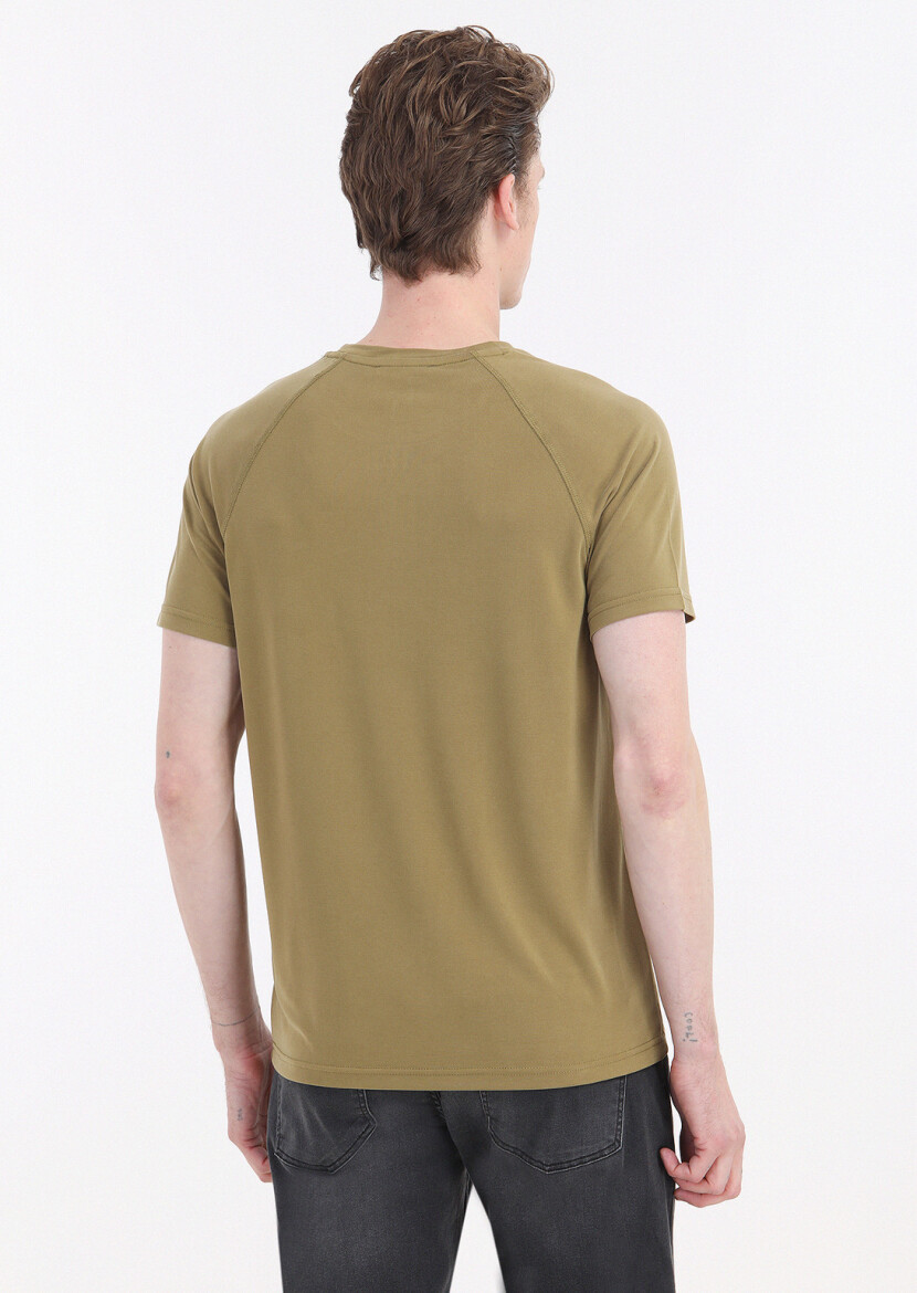 Oil Green Plain Crew Neck T-Shirt - 5