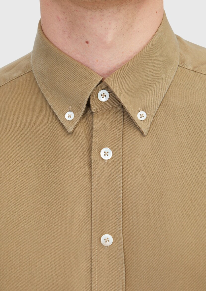 Oil Green Plain Weaving Casual Shirt - 4