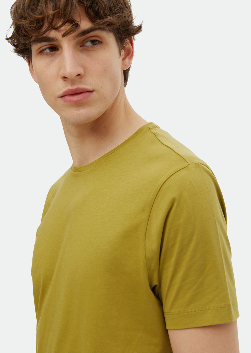 Oil Green Printed Crew Neck 100% Cotton T-Shirt - 3