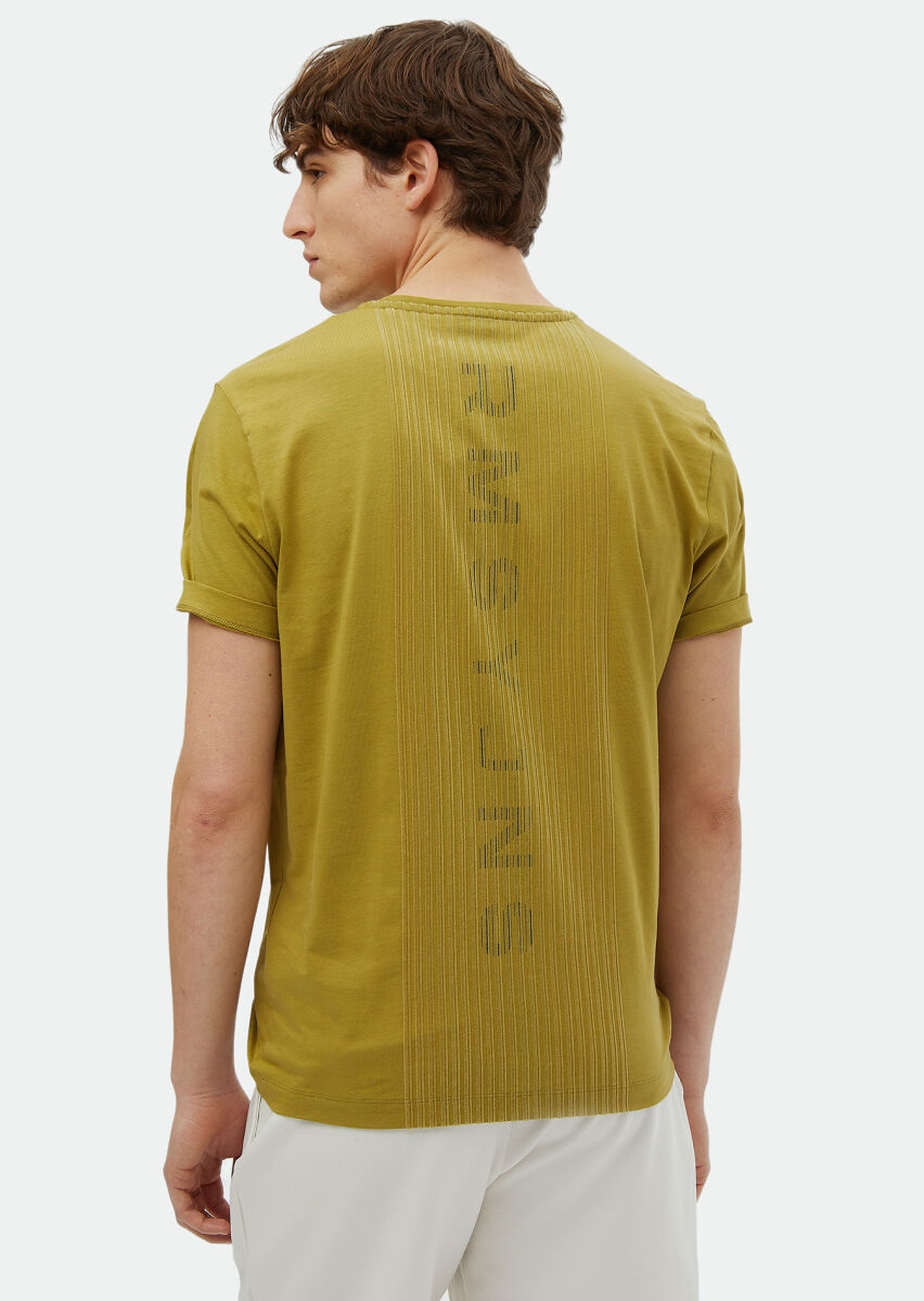 Oil Green Printed Crew Neck 100% Cotton T-Shirt - 4