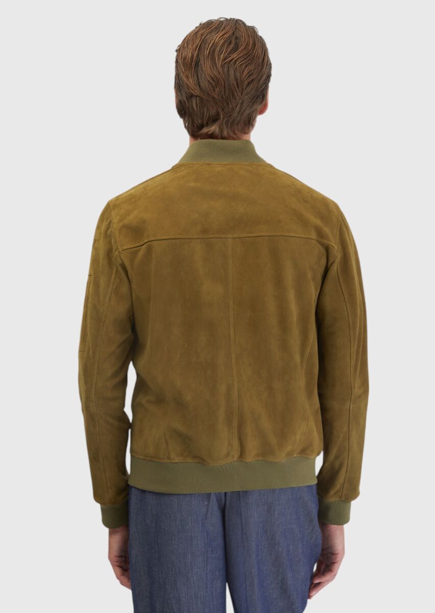 Oil Green Regular Fit Turtleneck Casual Leather Coat - 7