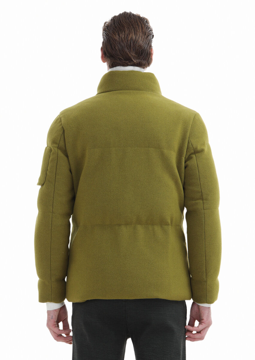 Oil Green Regular Fit Turtleneck Casual Weaving Coat - 5