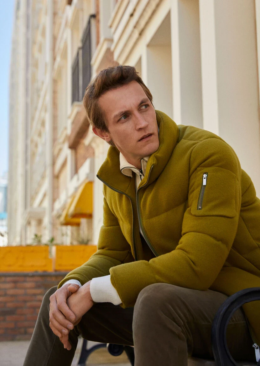 Oil Green Regular Fit Turtleneck Casual Weaving Coat - 1