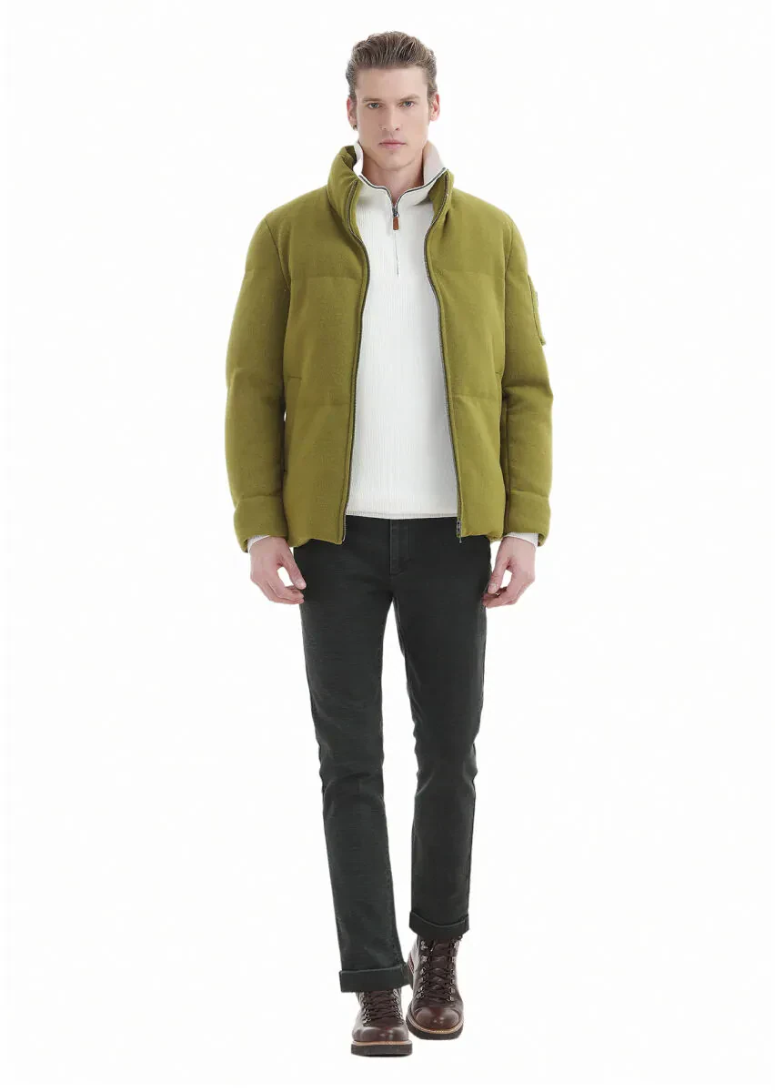 Oil Green Regular Fit Turtleneck Casual Weaving Coat - 2