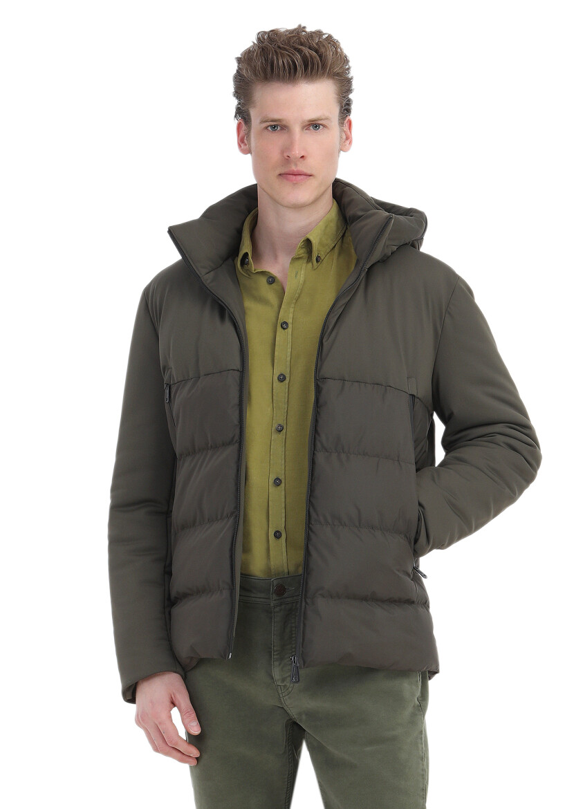 Oil Green Ribbed Regular Fit Long Weaving Casual 100% Cotton Shirt - 3