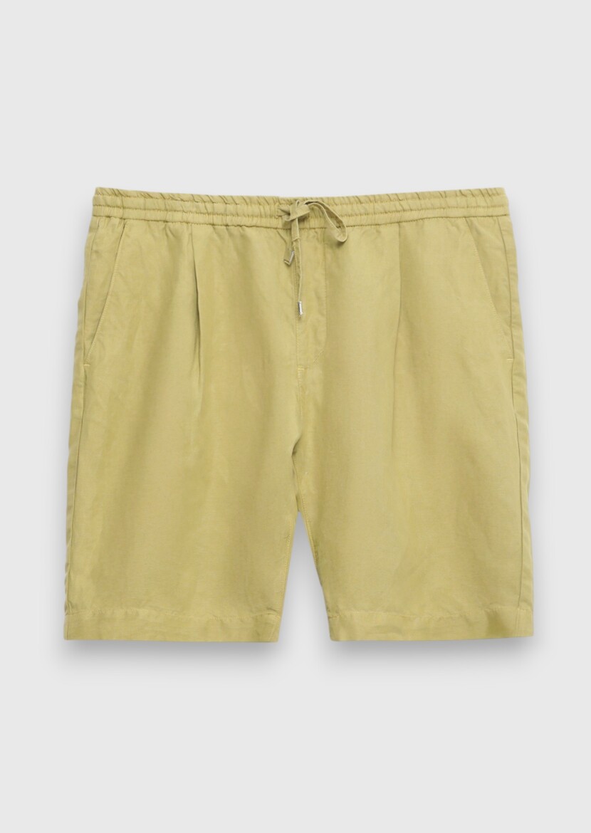 Oil Green Weaving Jogging Fit Casual Linen Blended Bermuda - 5