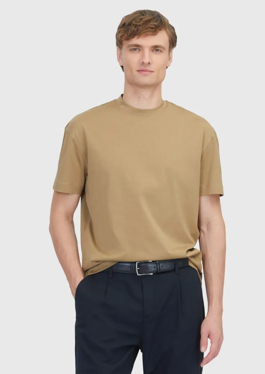 Olive Plain Crew Neck 100% Cotton T-Shirt - 1