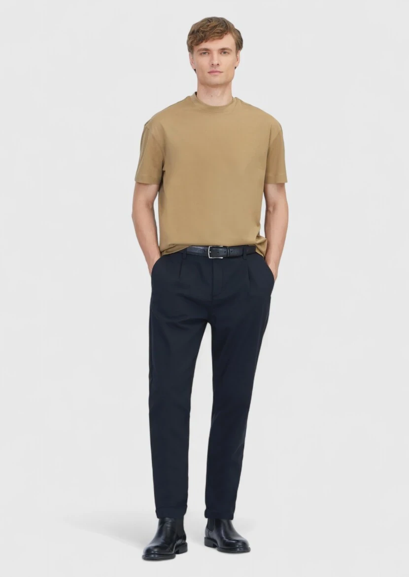 Olive Plain Crew Neck 100% Cotton T-Shirt - RAMSEY