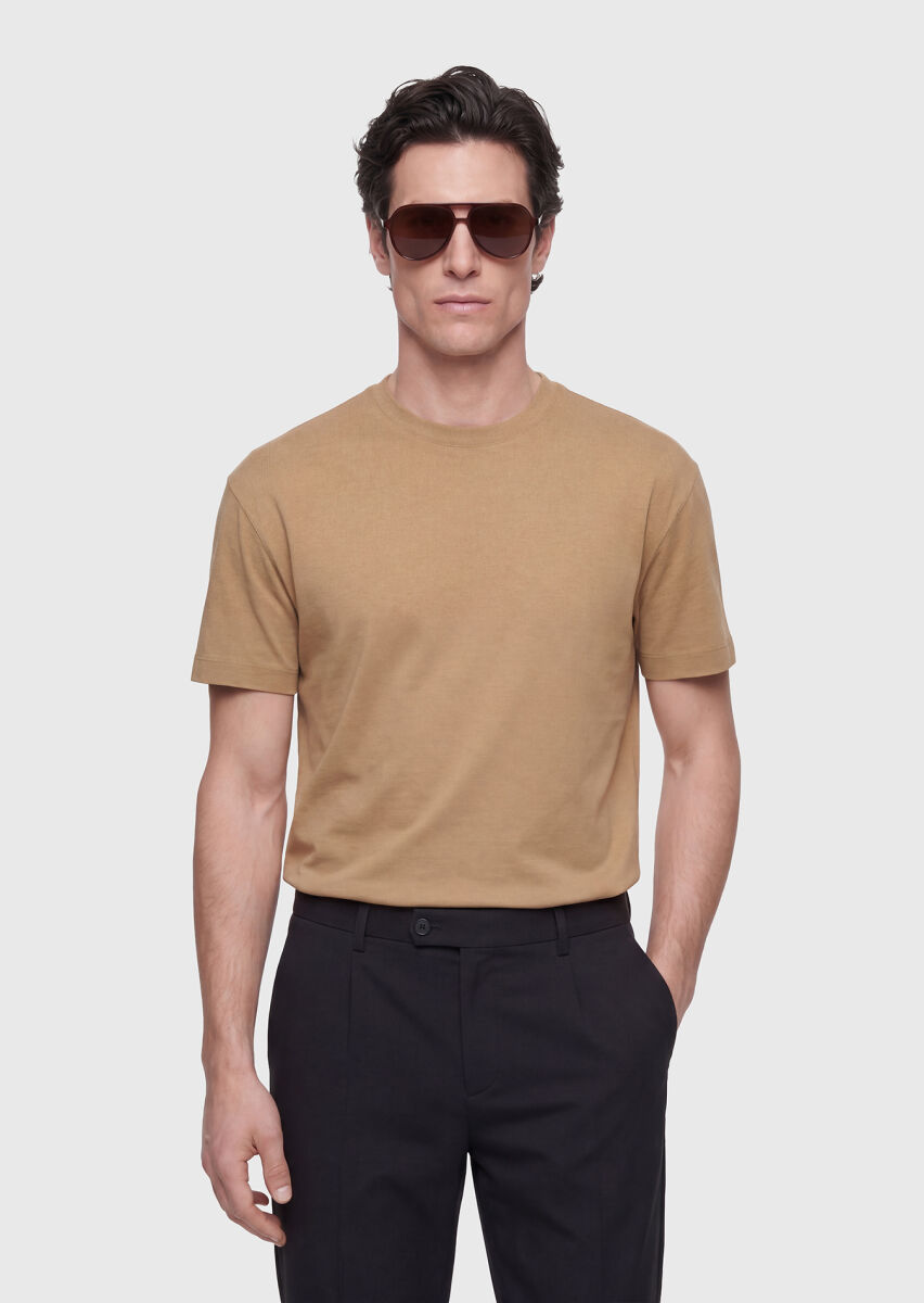 Olive Plain Crew Neck 100% Cotton T-Shirt - 1