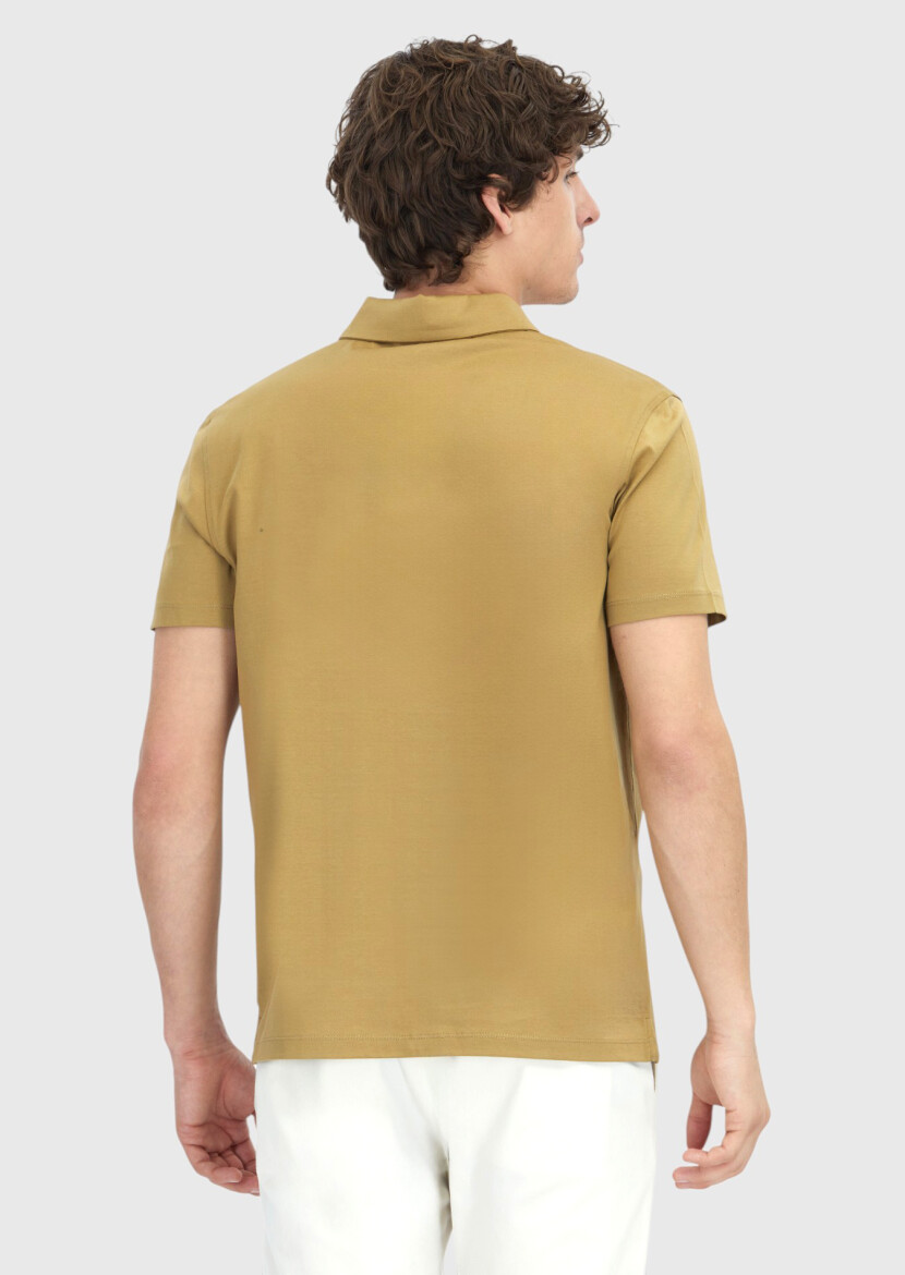 Olive Plain Polo Neck 100% Cotton T-Shirt - 5
