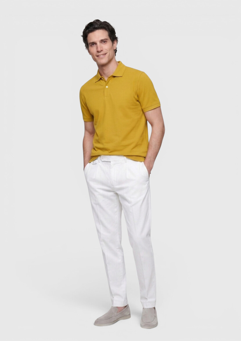 Olive Plain Polo Neck 100% Cotton T-Shirt - RAMSEY