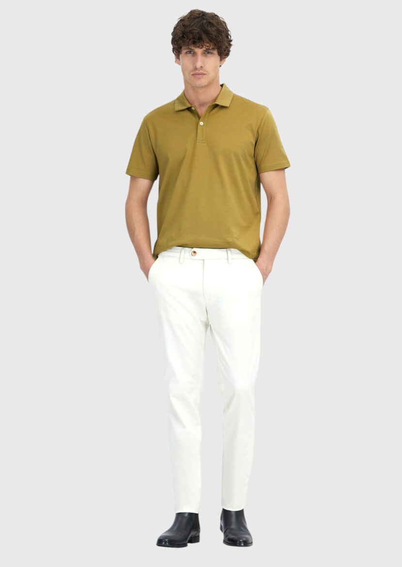 Olive Plain Polo Neck 100% Cotton T-Shirt - RAMSEY