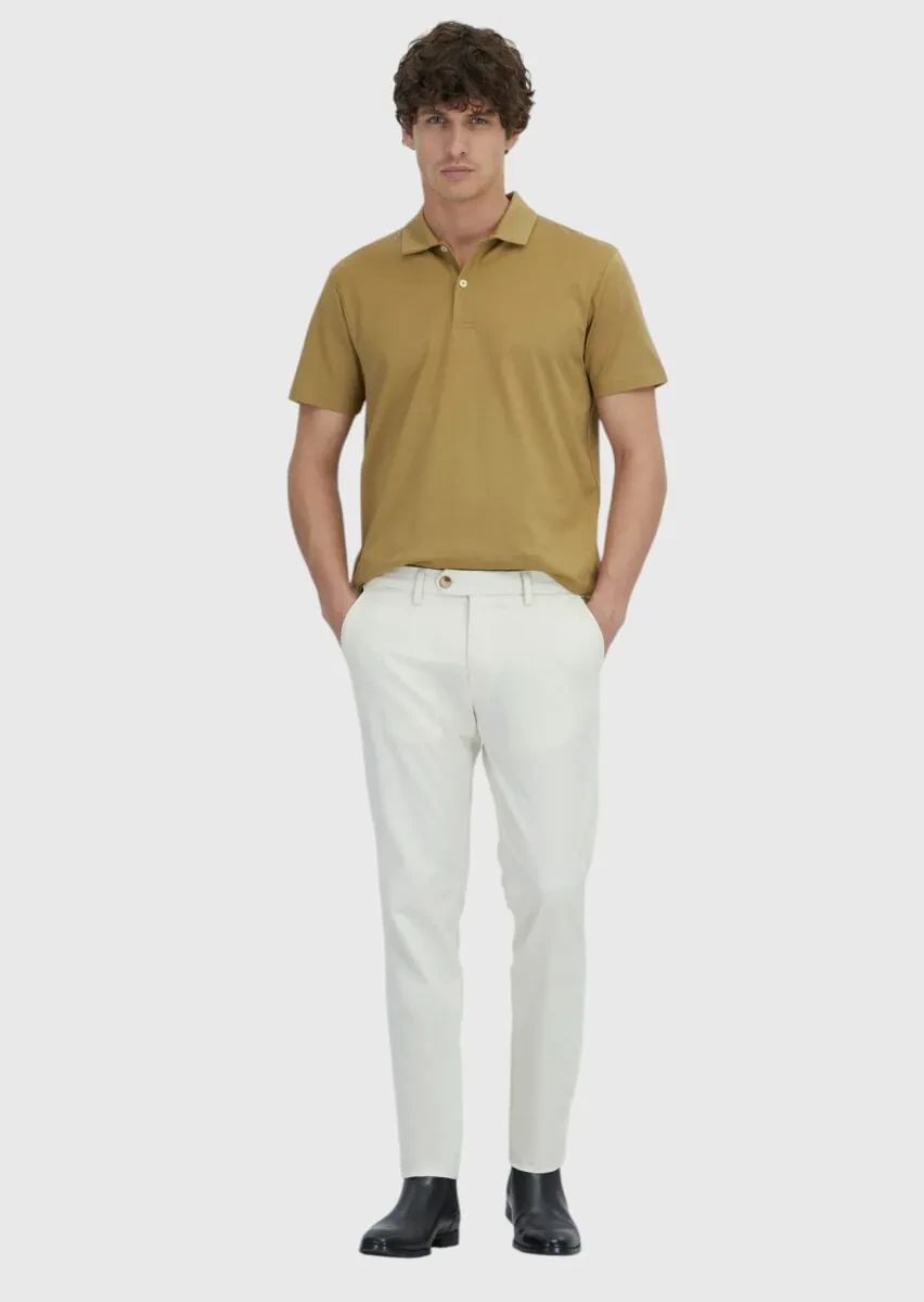 Olive Plain Polo Neck 100% Cotton T-Shirt - 2