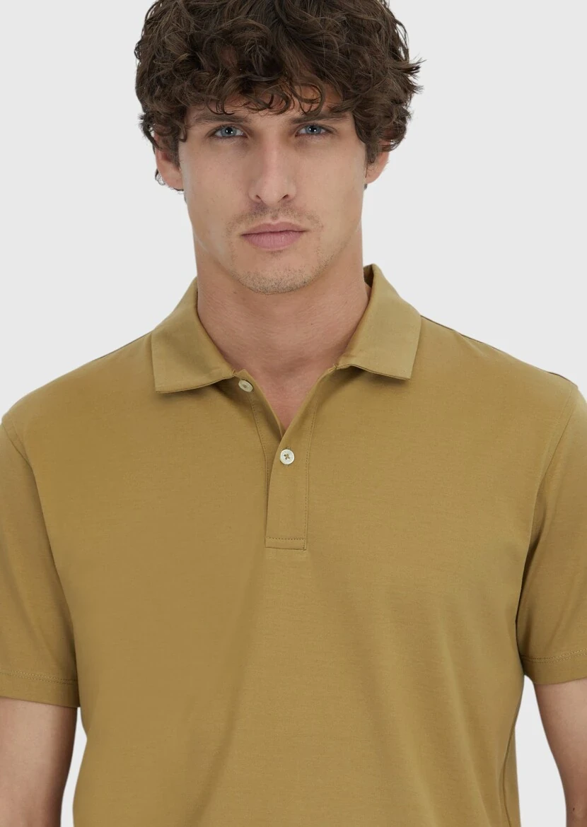 Olive Plain Polo Neck 100% Cotton T-Shirt - 3