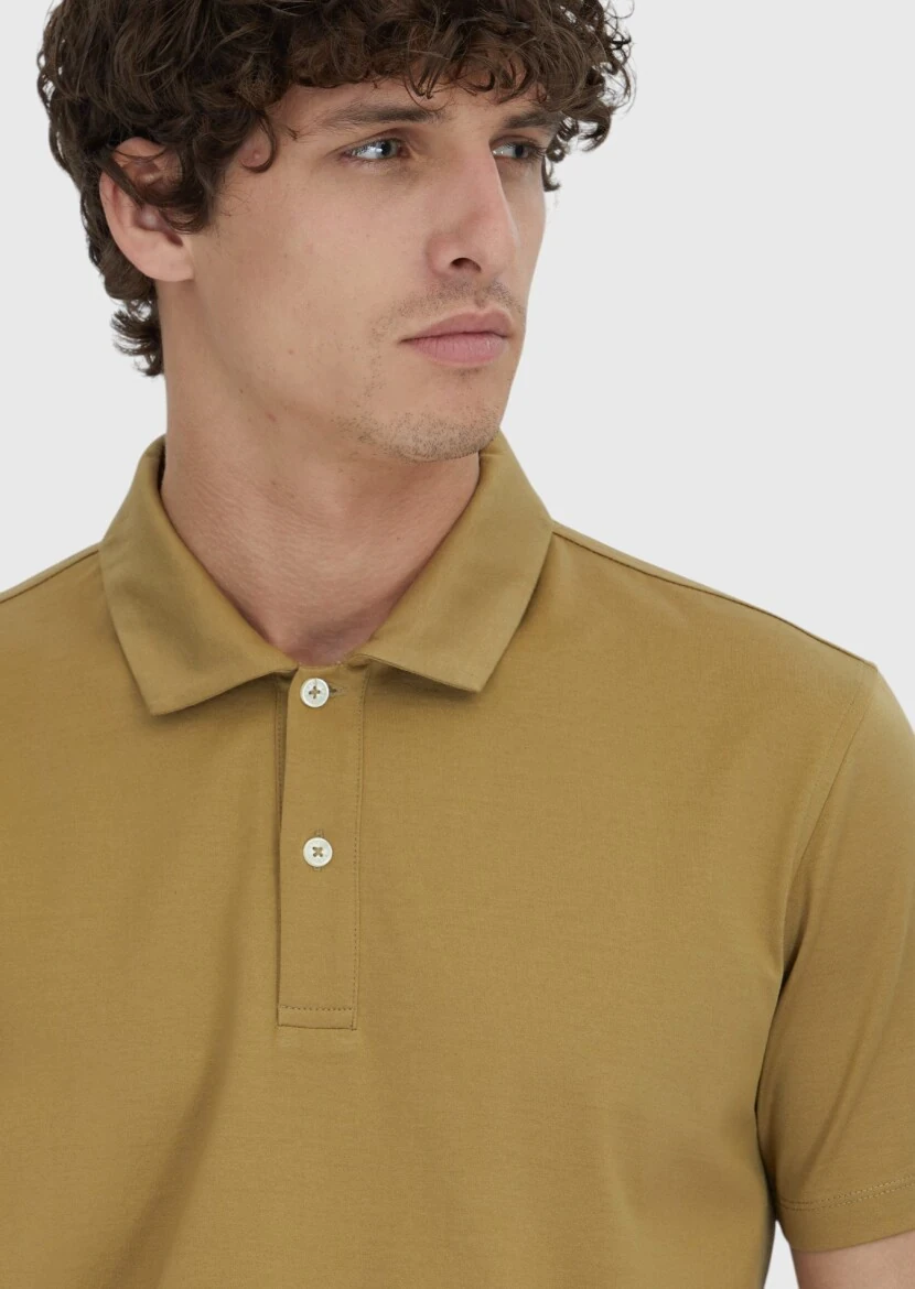 Olive Plain Polo Neck 100% Cotton T-Shirt - 4