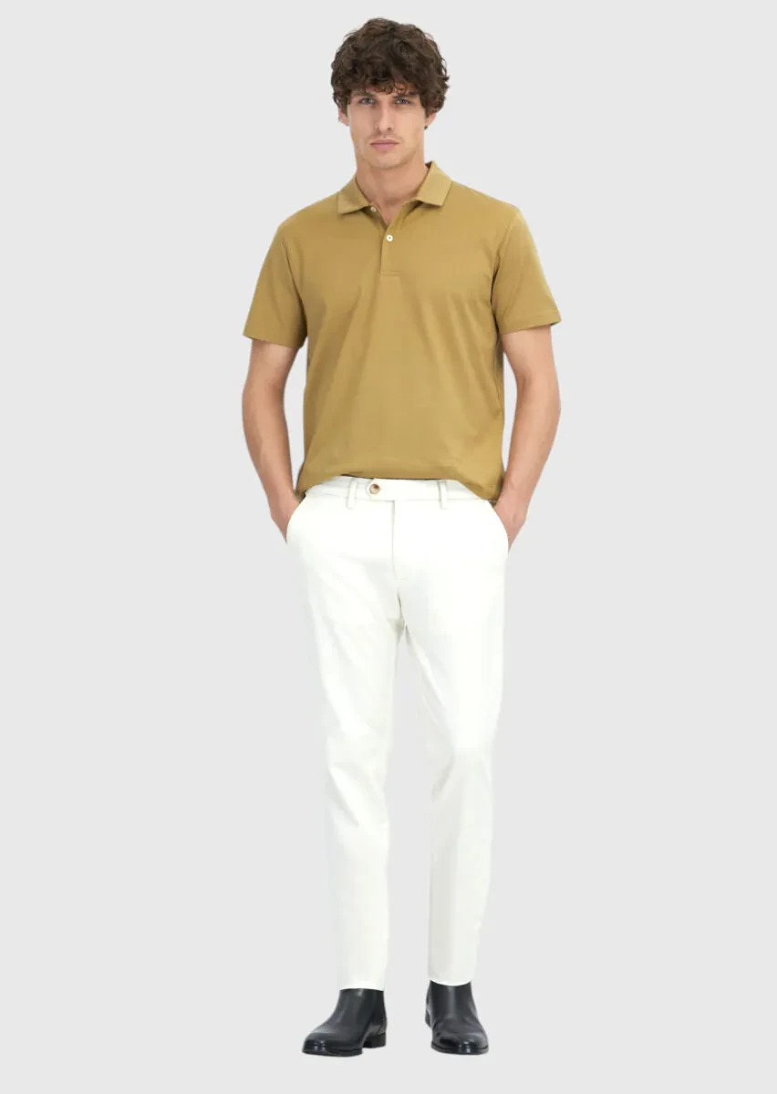 Olive Plain Polo Neck 100% Cotton T-Shirt - 2