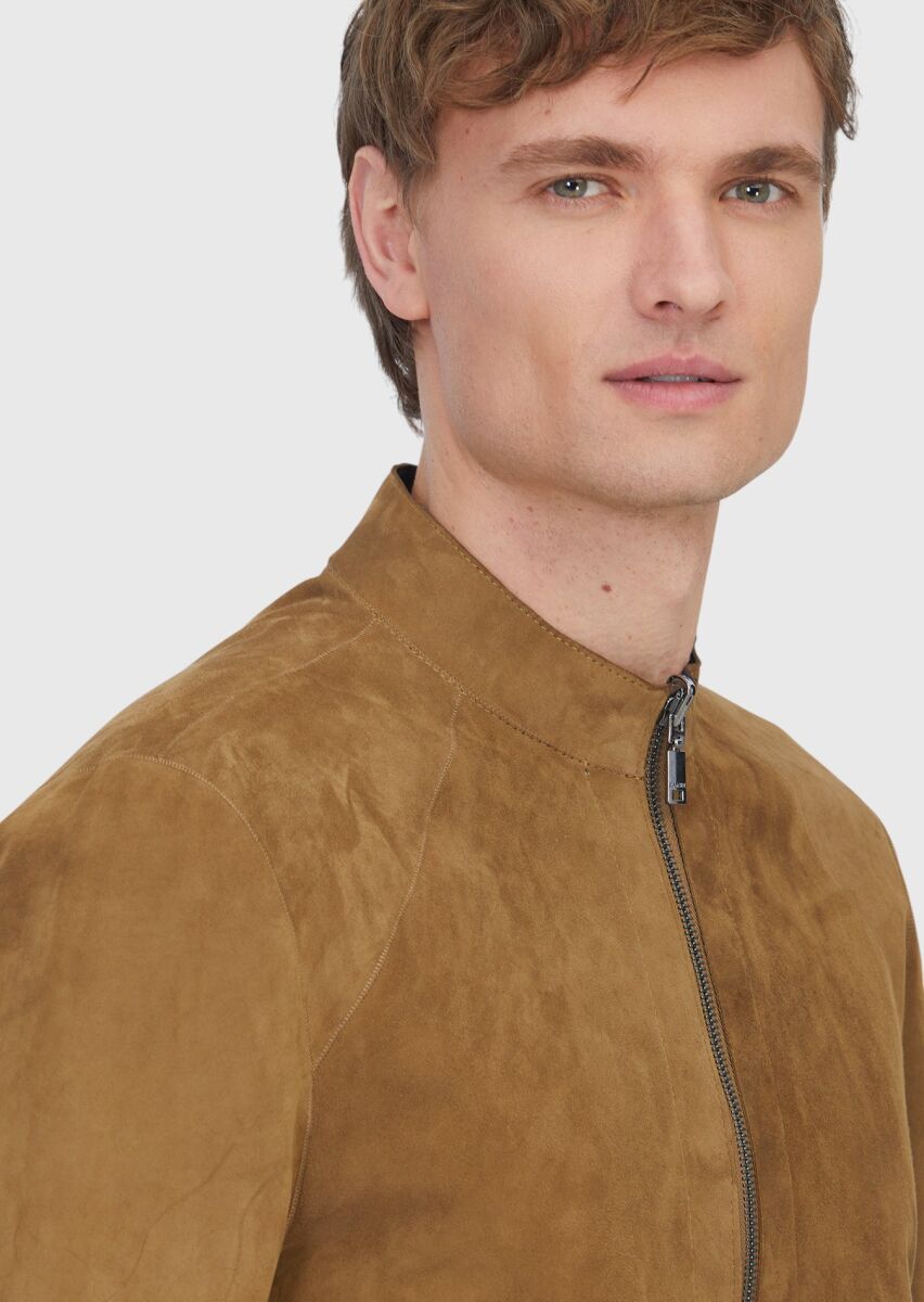 Olive Regular Fit Turtleneck Casual Double-Sided Leather Coat - 4