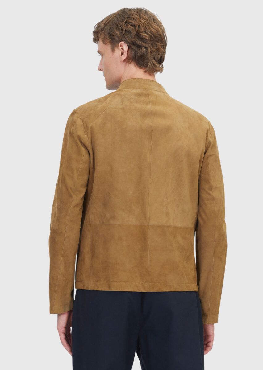 Olive Regular Fit Turtleneck Casual Double-Sided Leather Coat - 6