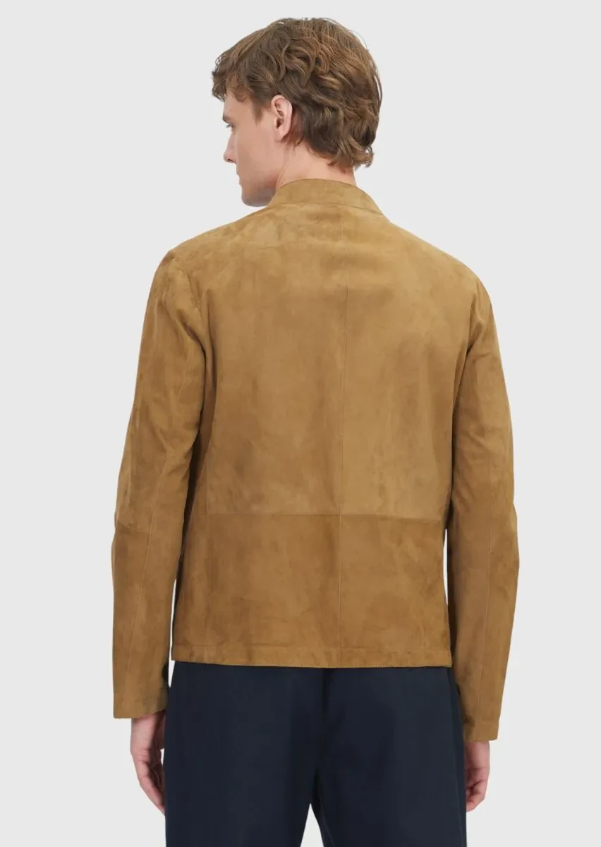 Olive Regular Fit Turtleneck Casual Leather Coat - 6