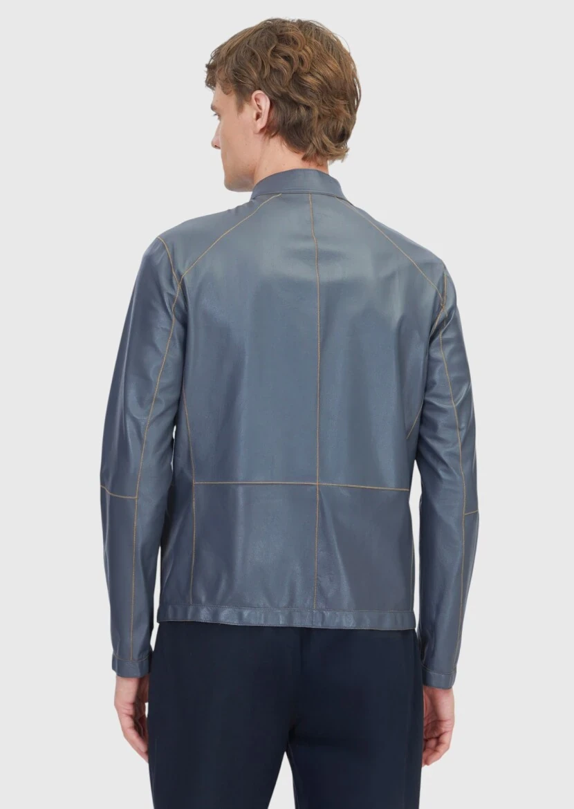 Olive Regular Fit Turtleneck Casual Leather Coat - 7