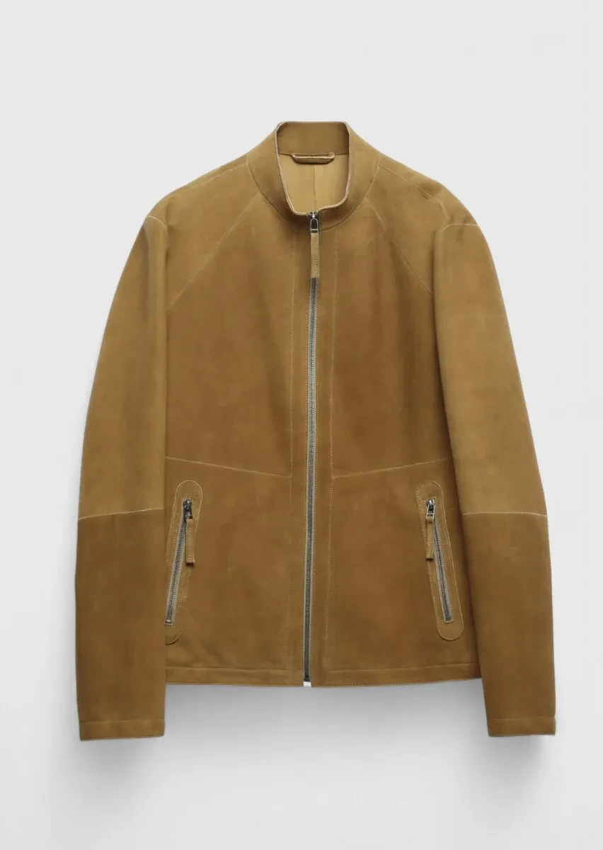 Olive Regular Fit Turtleneck Casual Leather Coat - 1