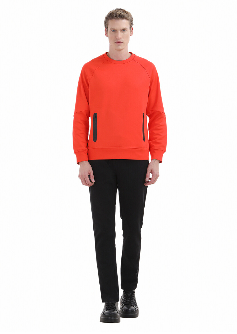 Orange Crew Neck Plain Sweatshirt 