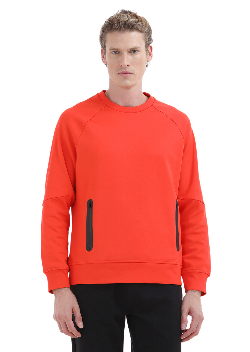 Orange Crew Neck Plain Sweatshirt 