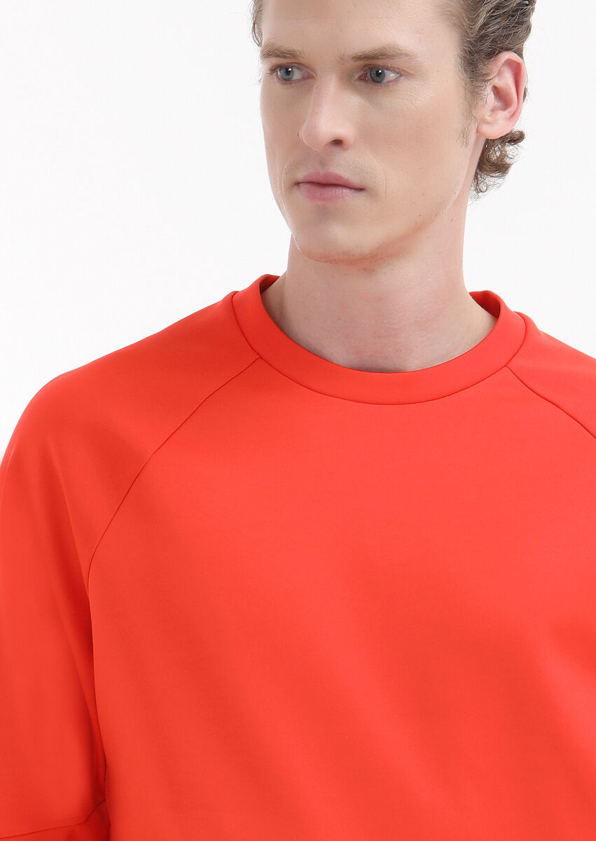 Orange Crew Neck Plain Sweatshirt - 3