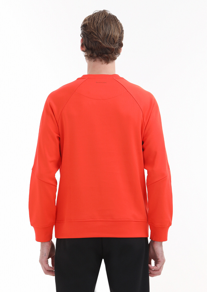 Orange Crew Neck Plain Sweatshirt - 5