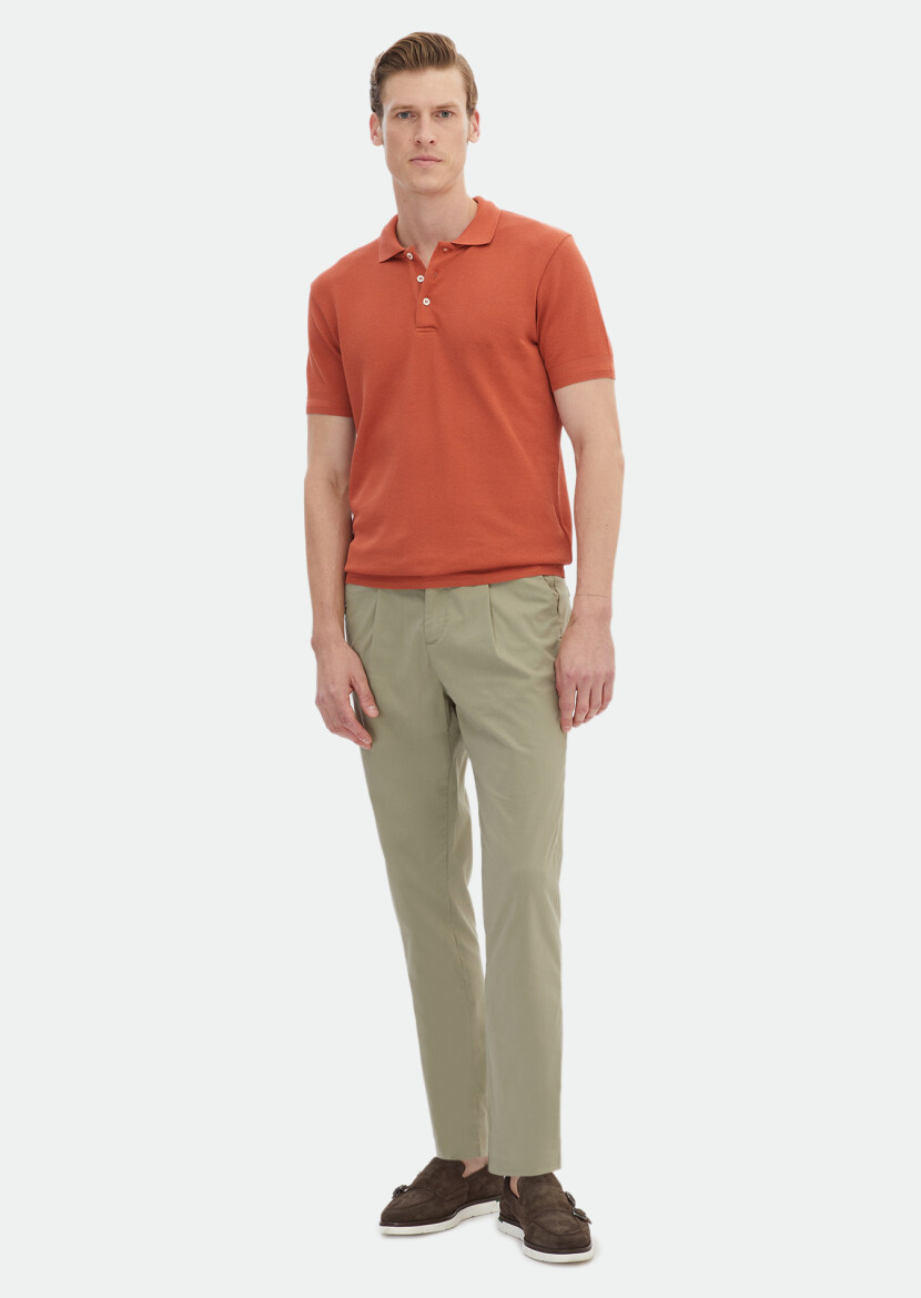 Orange Jacquard Polo Neck 100% Cotton T-Shirt 