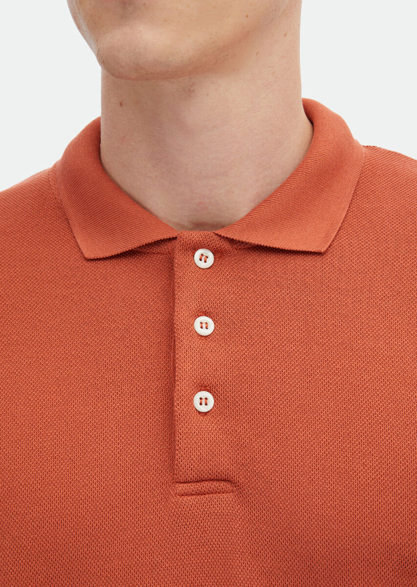 Orange Jacquard Polo Neck 100% Cotton T-Shirt - 5