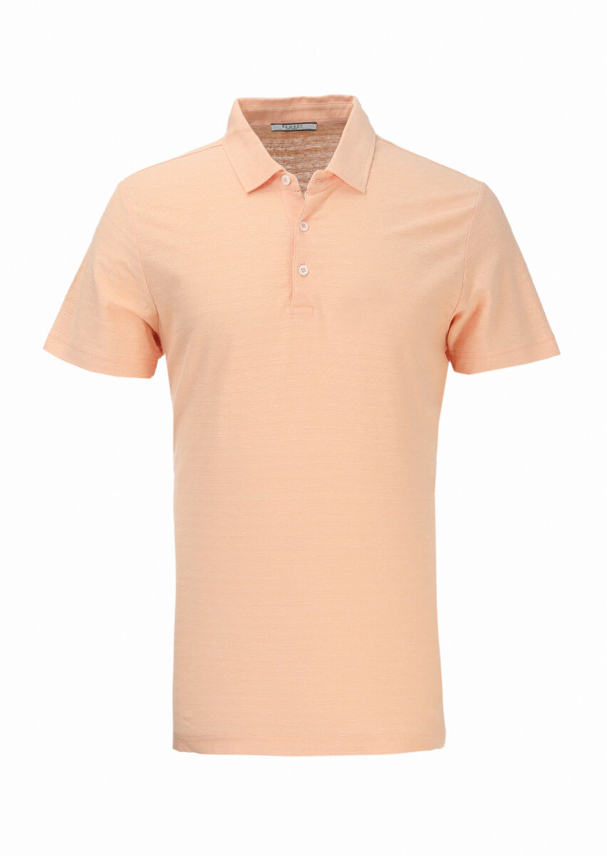 Orange Jacquard Polo Neck Cotton Blended T-Shirt - 1