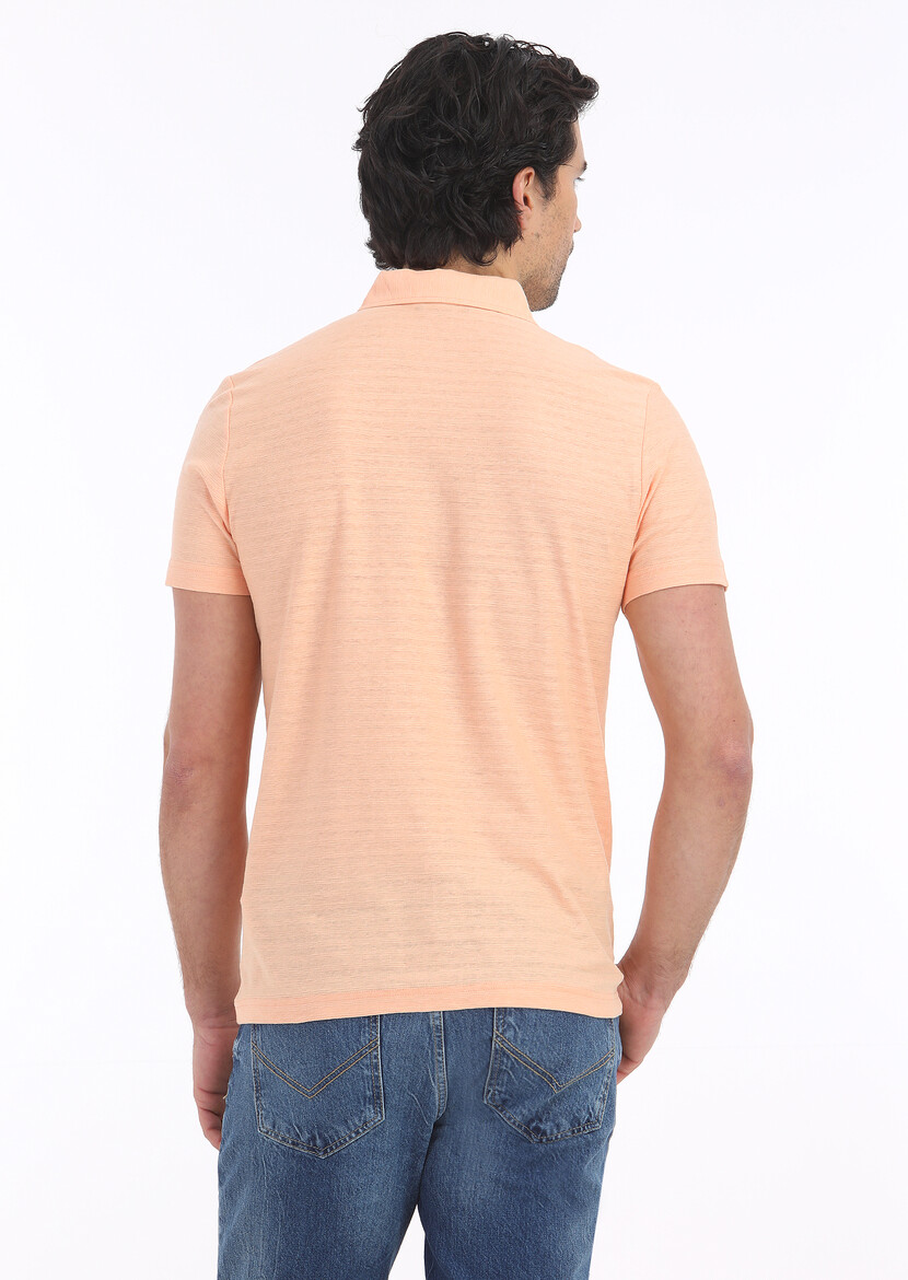 Orange Jacquard Polo Neck Cotton Blended T-Shirt - 4