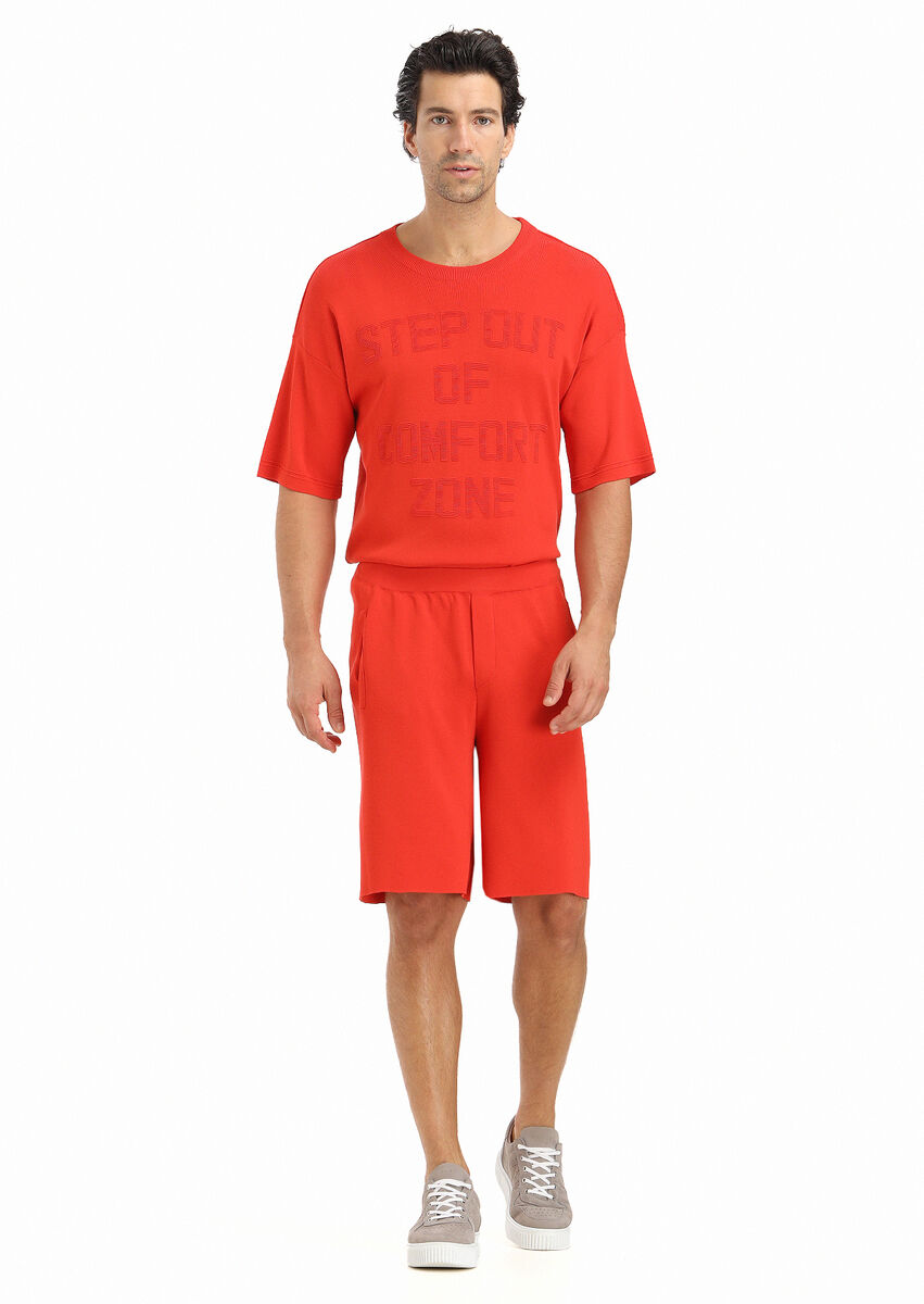 Orange Knitting Regular Fit Sport Bermuda - 1