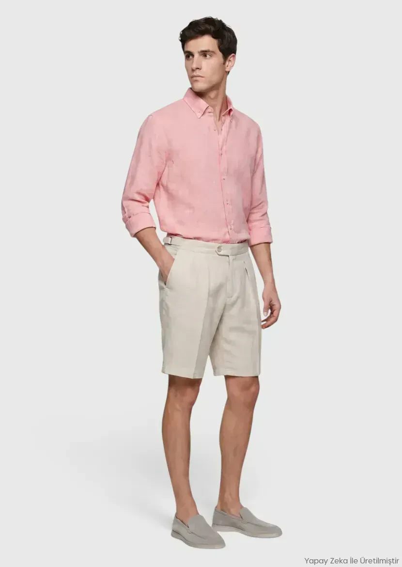 Orange Plain Casual Fit Long Weaving Casual 100% Linen Shirt - RAMSEY
