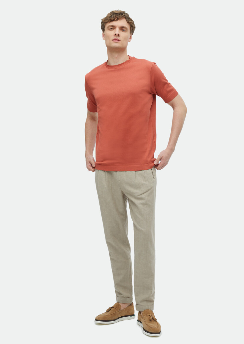 Orange Plain Crew Neck 100% Cotton T-Shirt - 2