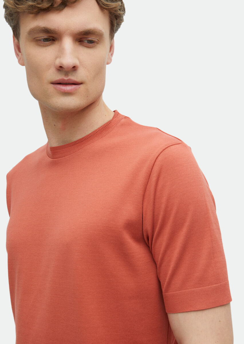 Orange Plain Crew Neck 100% Cotton T-Shirt - 3