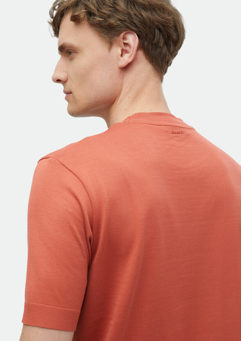 Orange Plain Crew Neck 100% Cotton T-Shirt - 4