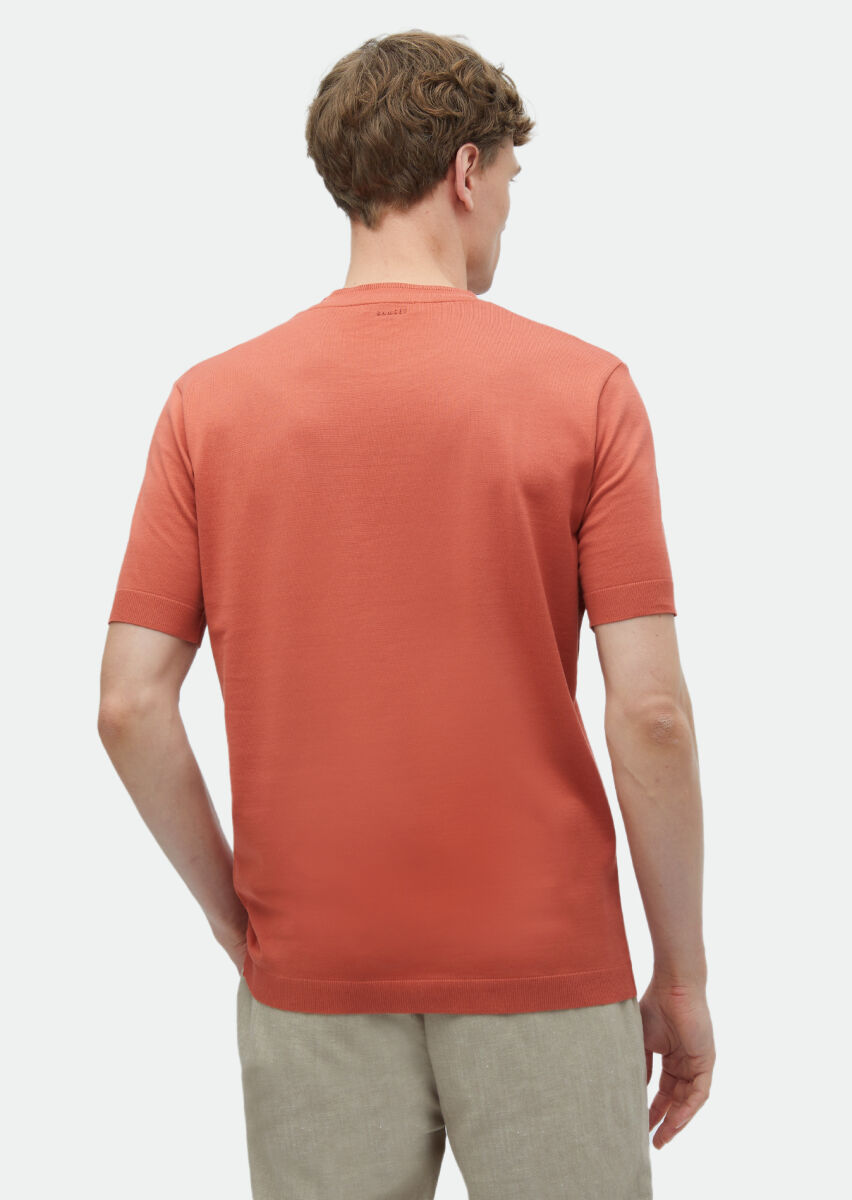 Orange Plain Crew Neck 100% Cotton T-Shirt - 5