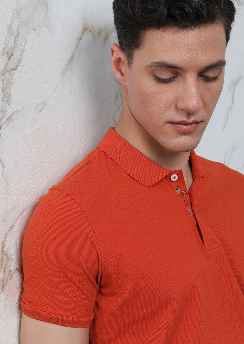 Orange Plain Polo Neck 100% Cotton T-Shirt 