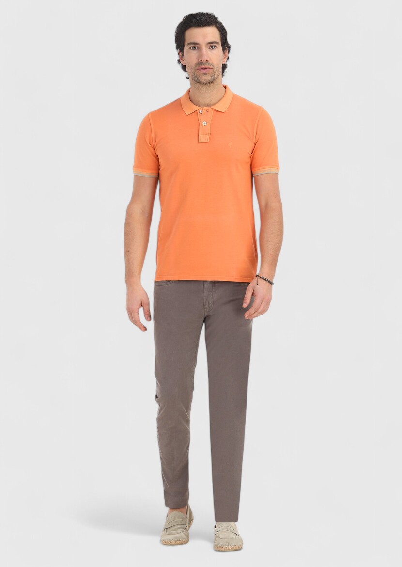 Orange Plain Polo Neck 100% Cotton T-Shirt 