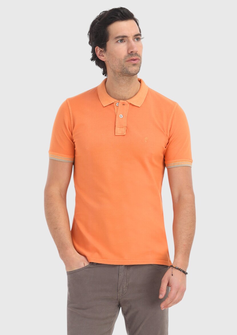 Orange Plain Polo Neck 100% Cotton T-Shirt 