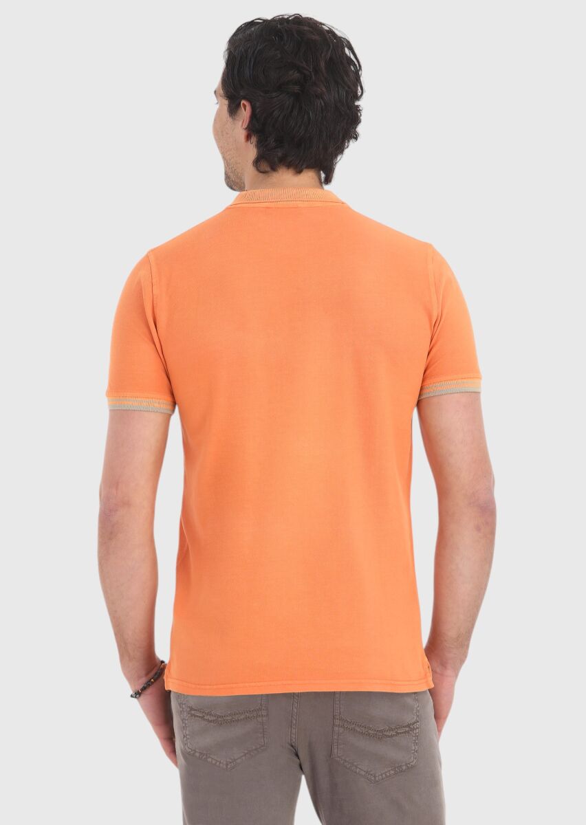 Orange Plain Polo Neck 100% Cotton T-Shirt - 4