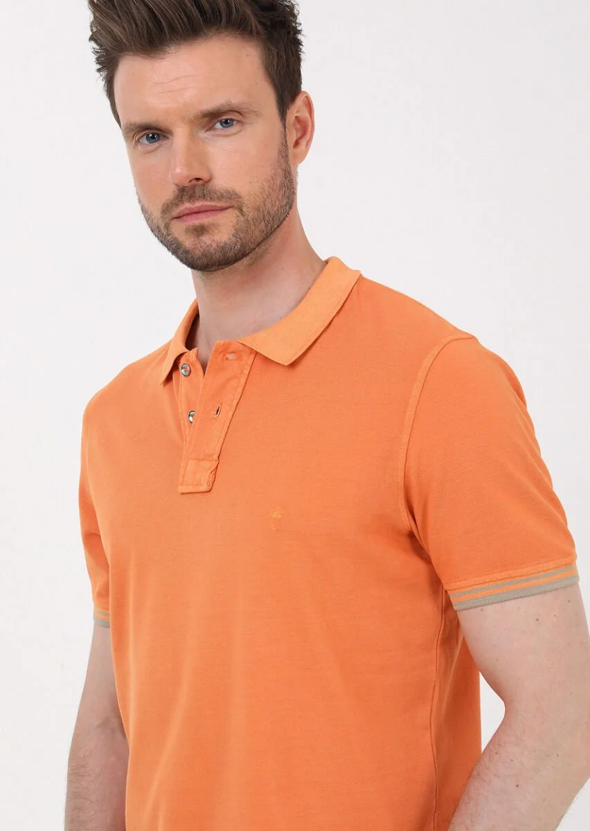 Orange Plain Polo Neck 100% Cotton T-Shirt - 2