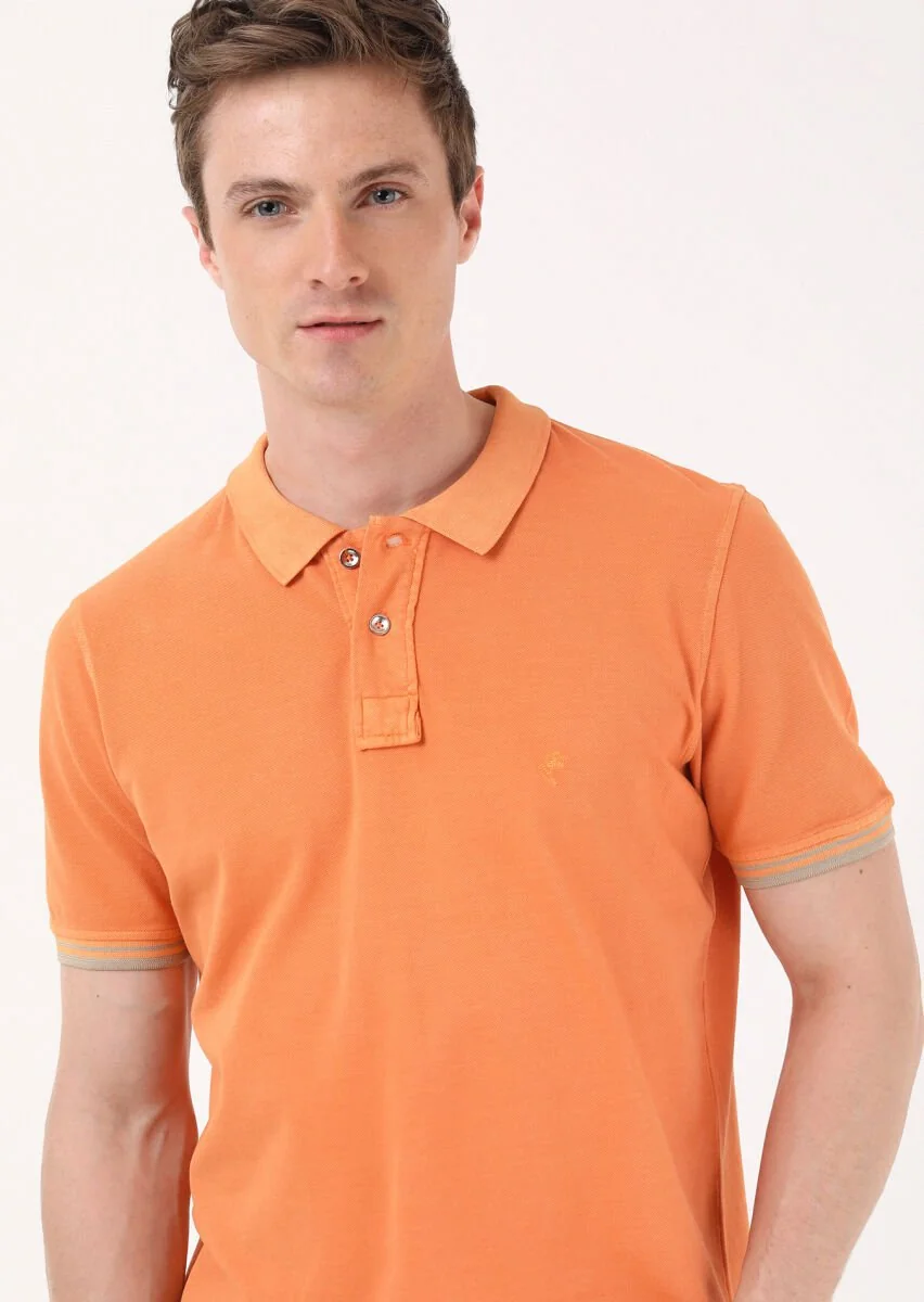 Orange Plain Polo Neck 100% Cotton T-Shirt - 3
