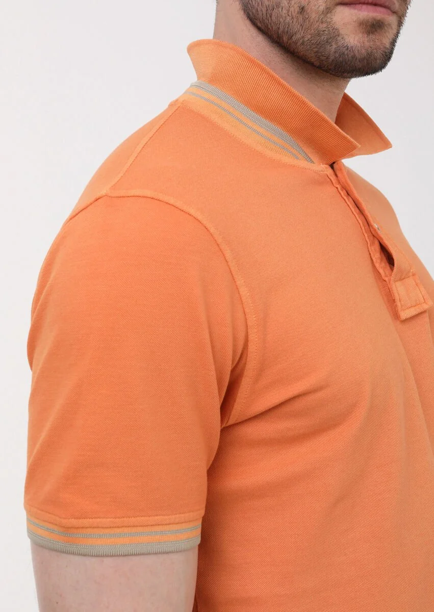 Orange Plain Polo Neck 100% Cotton T-Shirt - 4
