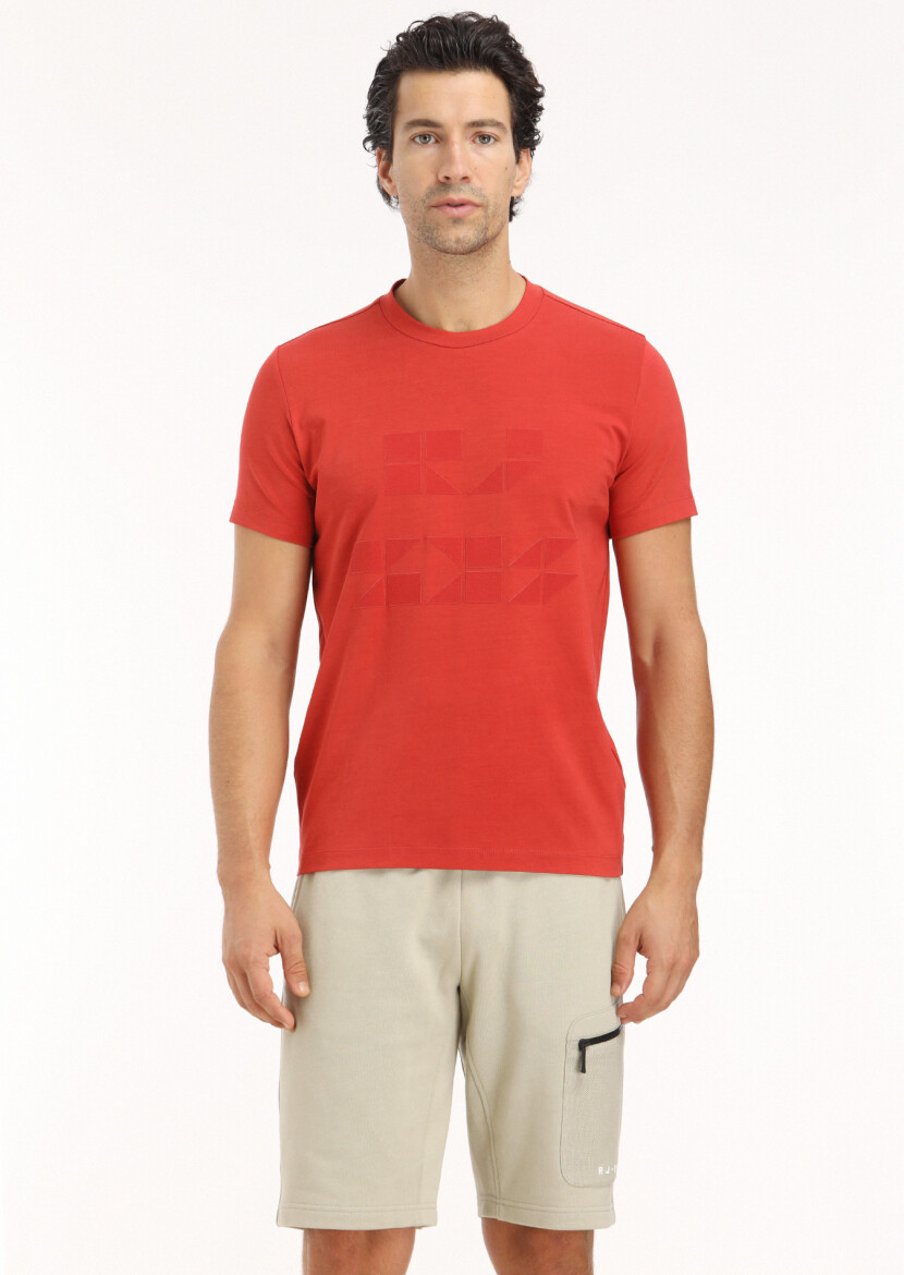Orange Printed Crew Neck 100% Cotton T-Shirt 