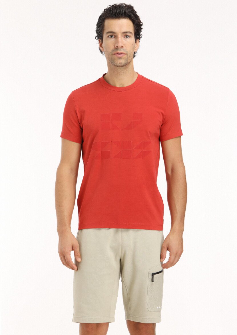 Orange Printed Crew Neck 100% Cotton T-Shirt 