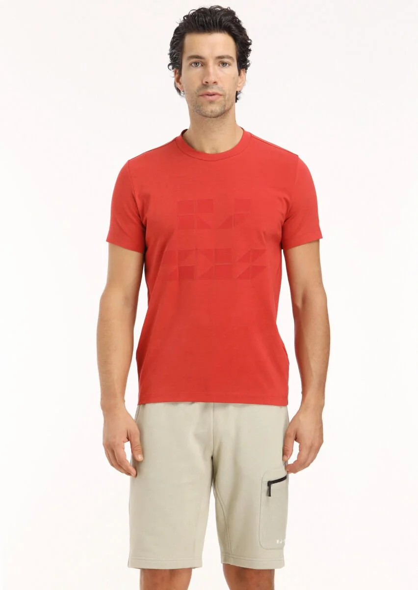 Orange Printed Crew Neck 100% Cotton T-Shirt - 2