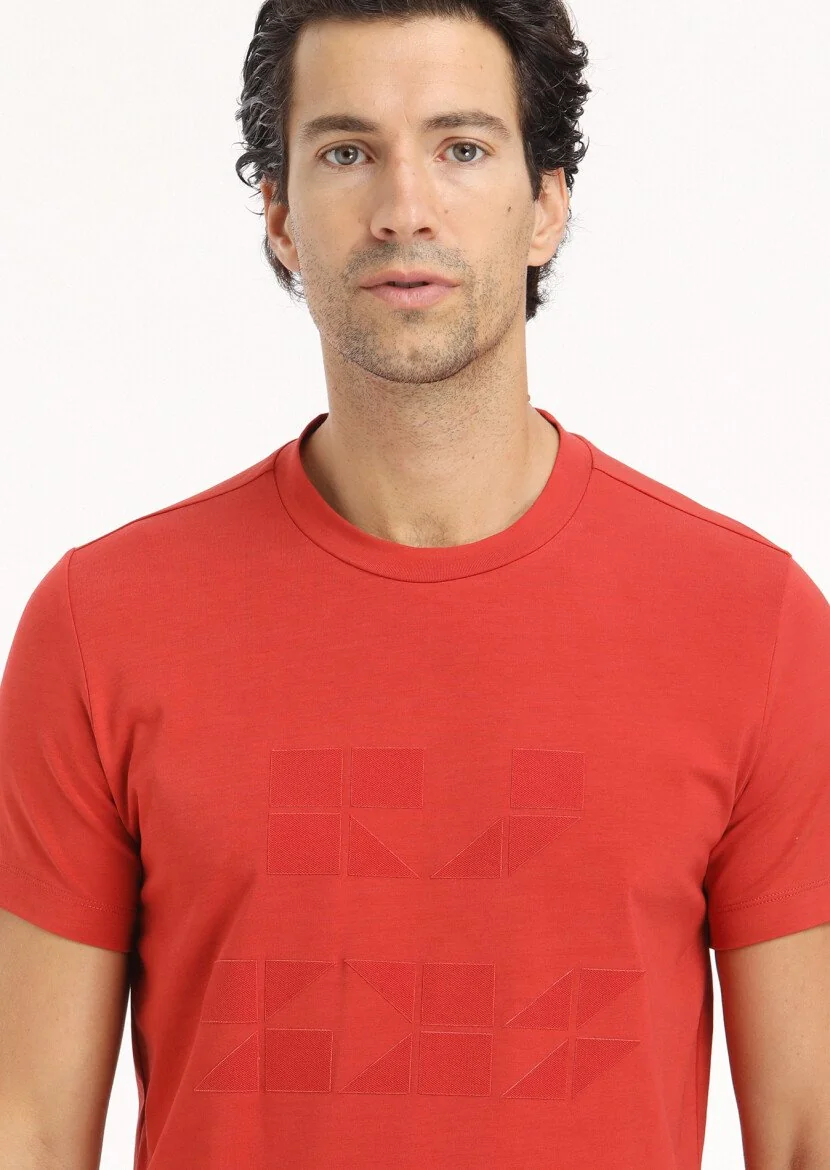Orange Printed Crew Neck 100% Cotton T-Shirt - 3